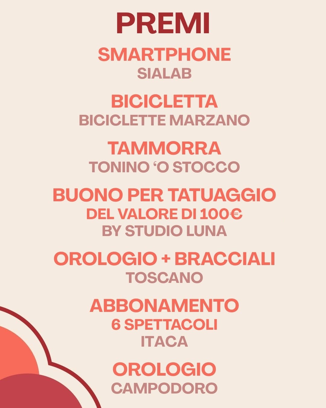 Prima parte dell’elenco dei premi della sottoscrizione 2026